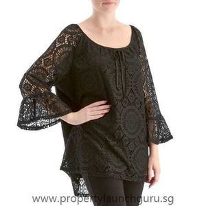 Tacera Black Crochet Look Peasant Blouse Size - 2X